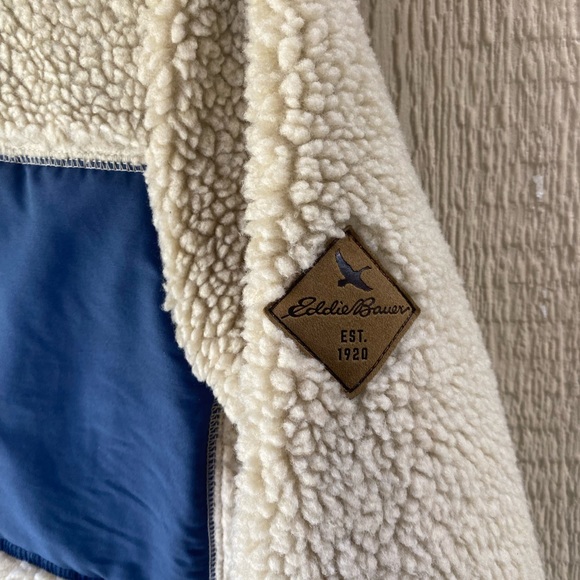 Eddie Bauer Sherpa Fleece Jacket Oatmeal Deep Pile Range Finder Womens Size M - Picture 9 of 11